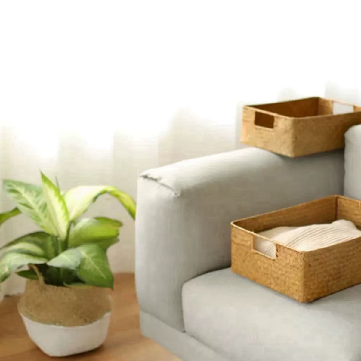 Zerolife – grand panier en jonc de mer tissé naturel, en paille et osier, pour Table de maison, frui
