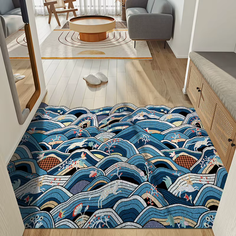 Tapis lavable en caoutchouc, antidérapant, pour couloir, paillasson ondulé, imperméable, facile à ne