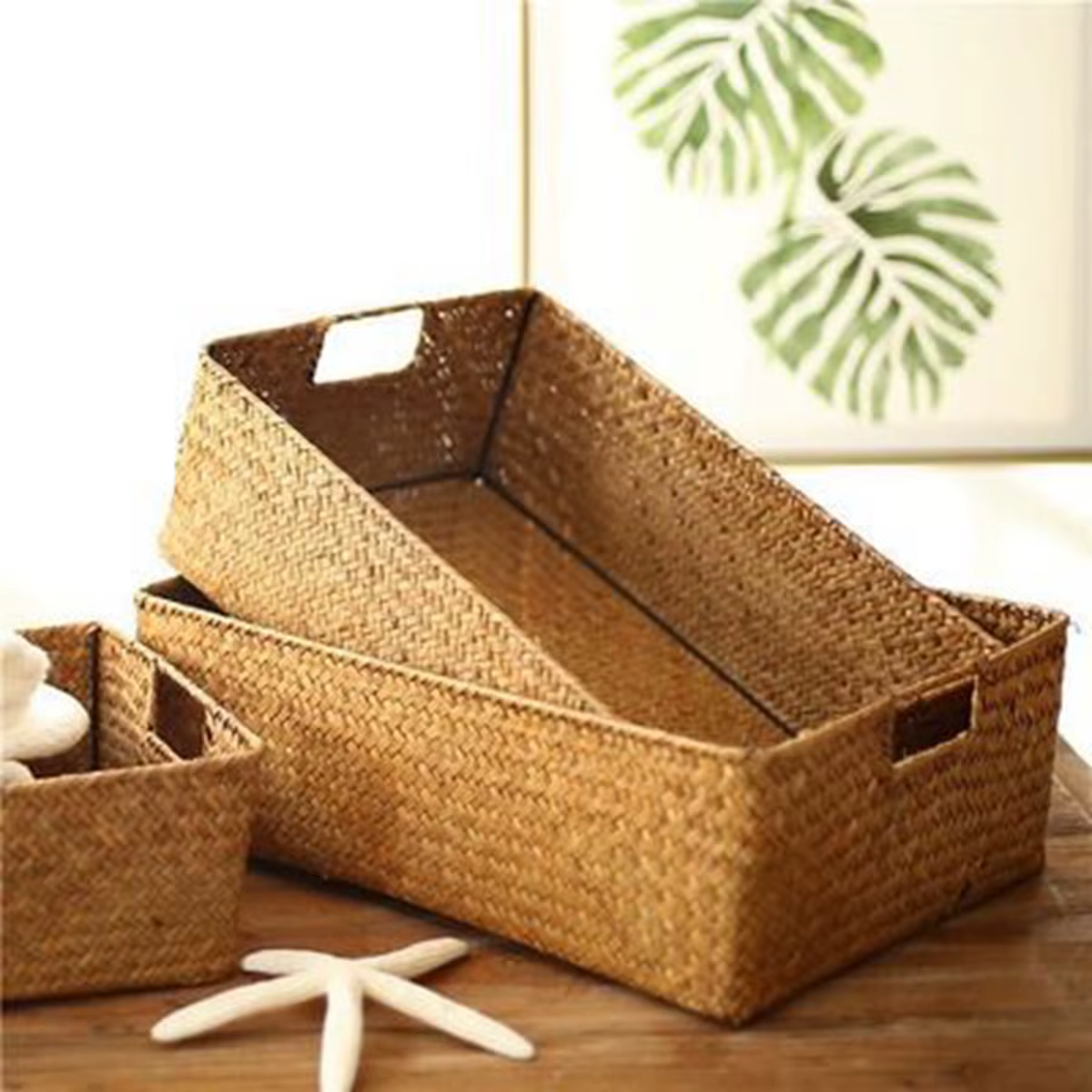 Zerolife – grand panier en jonc de mer tissé naturel, en paille et osier, pour Table de maison, frui