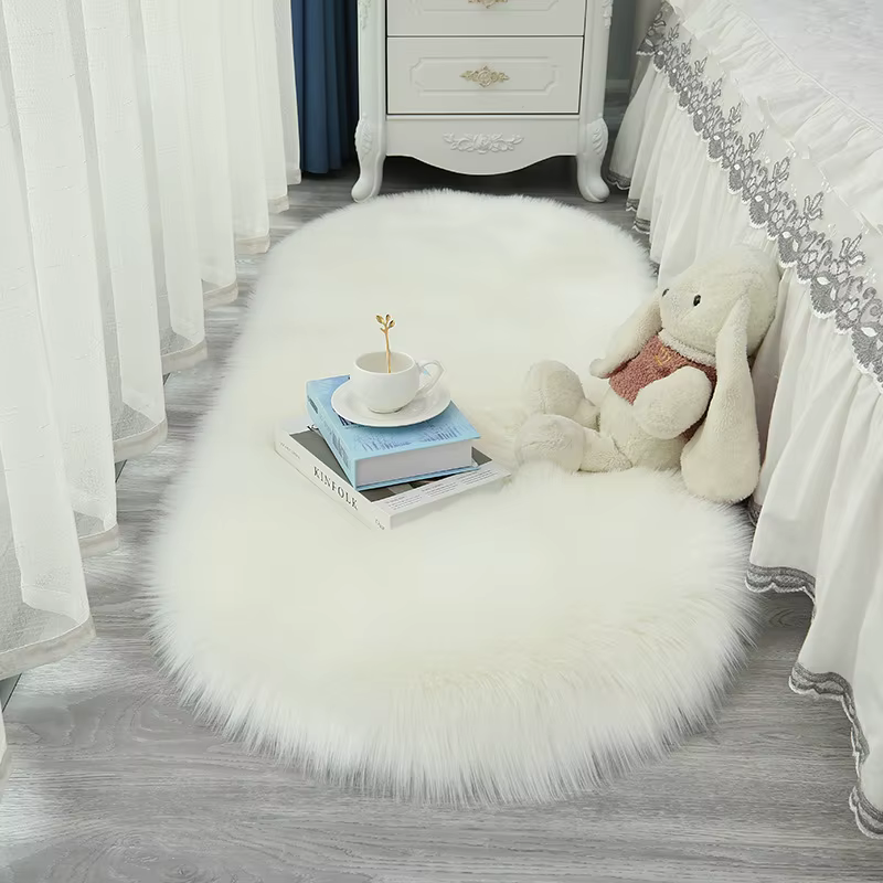 Tapis ovale moelleux pour salon, fausse fourrure douce, en peluche, pour chambre à coucher, chevet, 