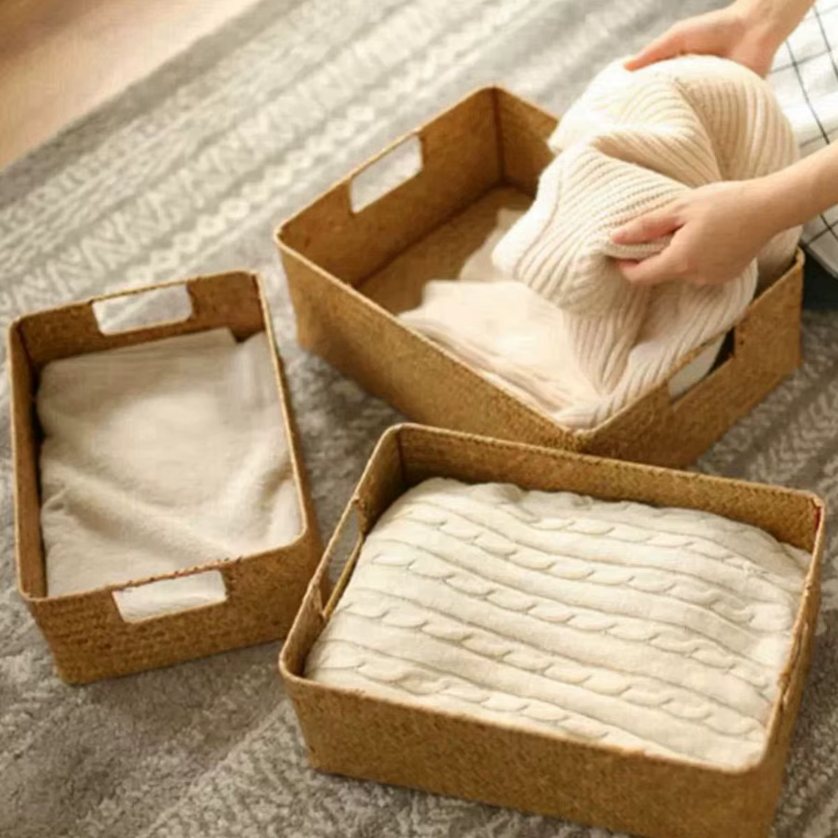Zerolife – grand panier en jonc de mer tissé naturel, en paille et osier, pour Table de maison, frui
