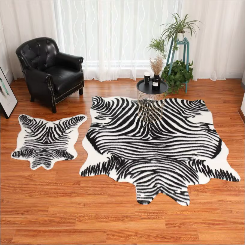 Tapis imitation zèbre nordique en similicuir, antidérapant, lavable, imprimé Animal, pour salon et c