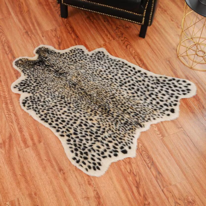 Tapis en similicuir Lea à motif léopard imitation nordique, polymère antidérapant, imprimé animal Ai