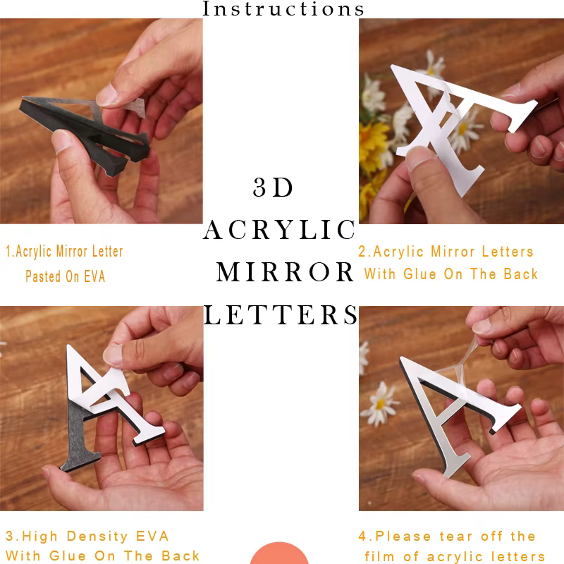 Autocollant mural miroir 3D en acrylique avec lettres argentées, affiche de l'alphabet pour décorati