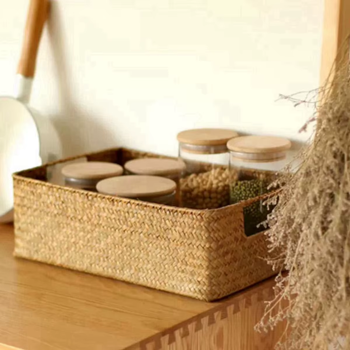 Zerolife – grand panier en jonc de mer tissé naturel, en paille et osier, pour Table de maison, frui