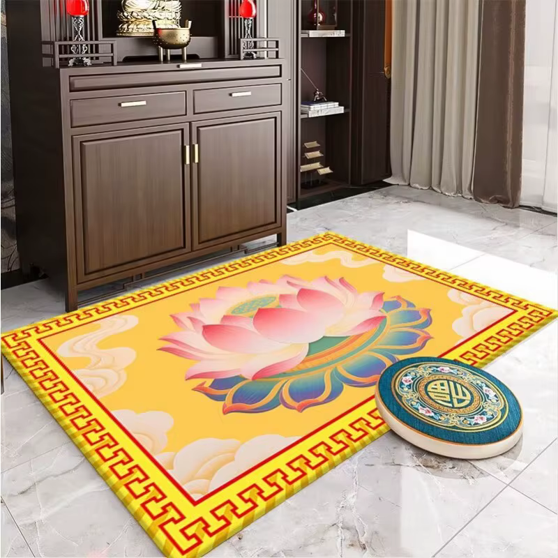 Tapis de grande surface imprimé fleur de Lotus chinois, antidérapant, résistant à l'usure, pour salo