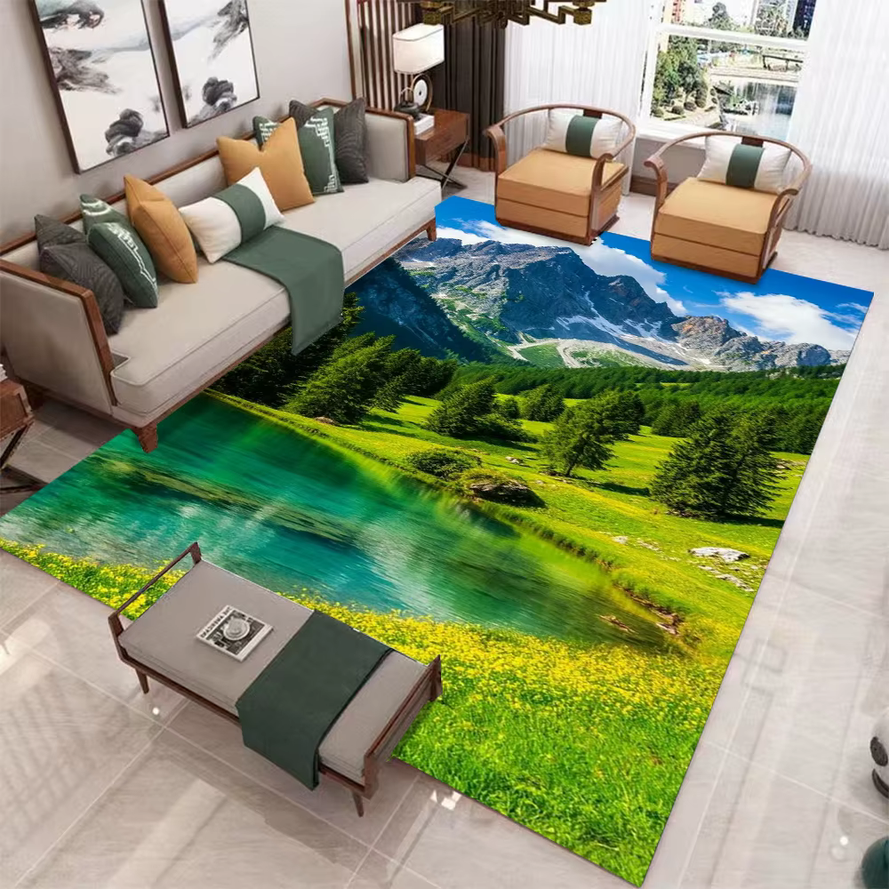 Tapis 3D réaliste Santorin & Snow Mountain, paysage naturel, tapis de paysage, moderne, décoration d