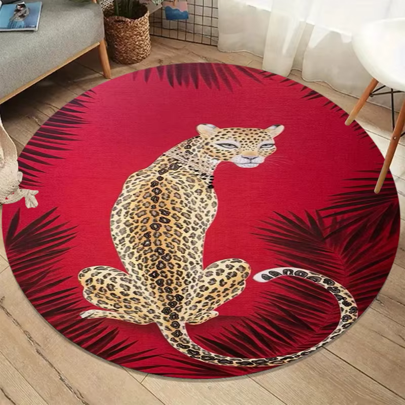Tapis rond à imprimé léopard marron, motif double guépard, pour salon, chambre à coucher, tapis anti