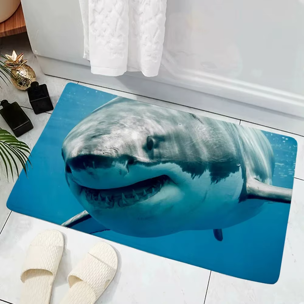 Paillasson d'entrée créatif requin 3D, tapis de porte de salle de bains requin de mer profonde, tapi