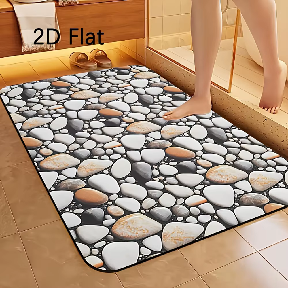 2D Plat - 1 pièce 1. Tapis de porte à motif pierre, tapis de porte plats en pierre, adaptés à l'entr