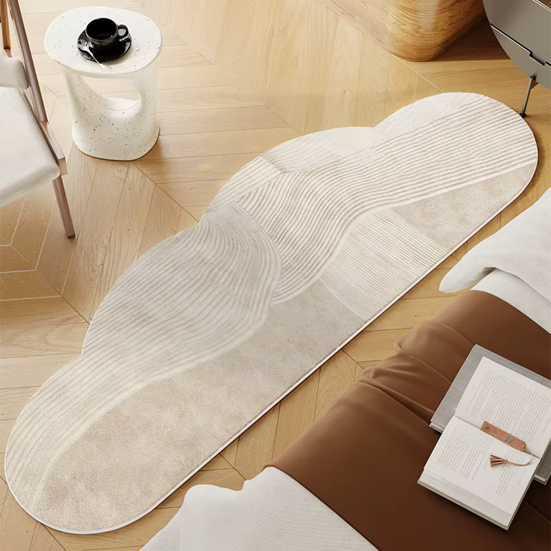 Tapis de chambre à coucher, tapis de sol long pour chevet, tapis de forme irrégulière, tapis de styl