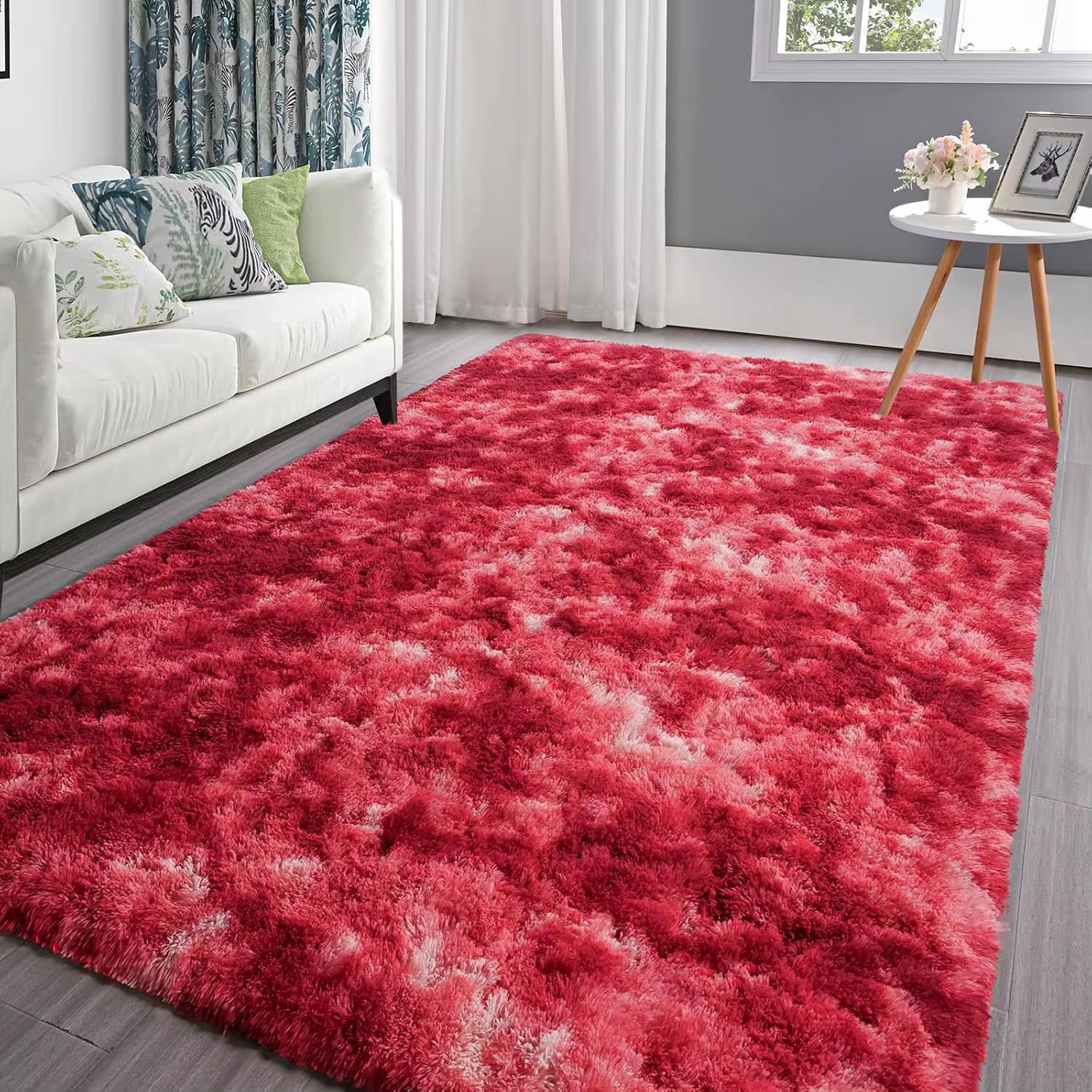 Tapis de zone pour chambre à coucher, tapis moelleux gris teint par nouage pour salon, peluche douce