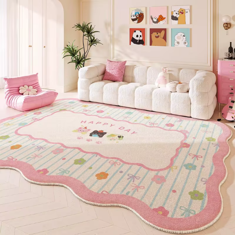 Tapis pour salon, tapis rose motif dessin animé, tapis de sol doux et moelleux, tapis de chambre à c