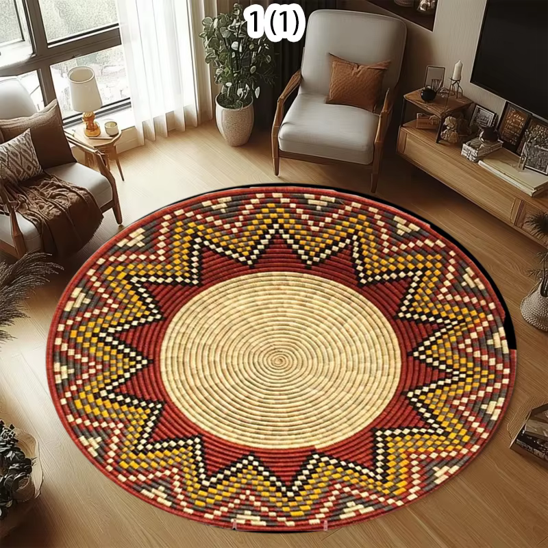 Tapis rond de style ethnique, vintage, bohème, imitation tricot, imprimé floral, antidérapant, lavab