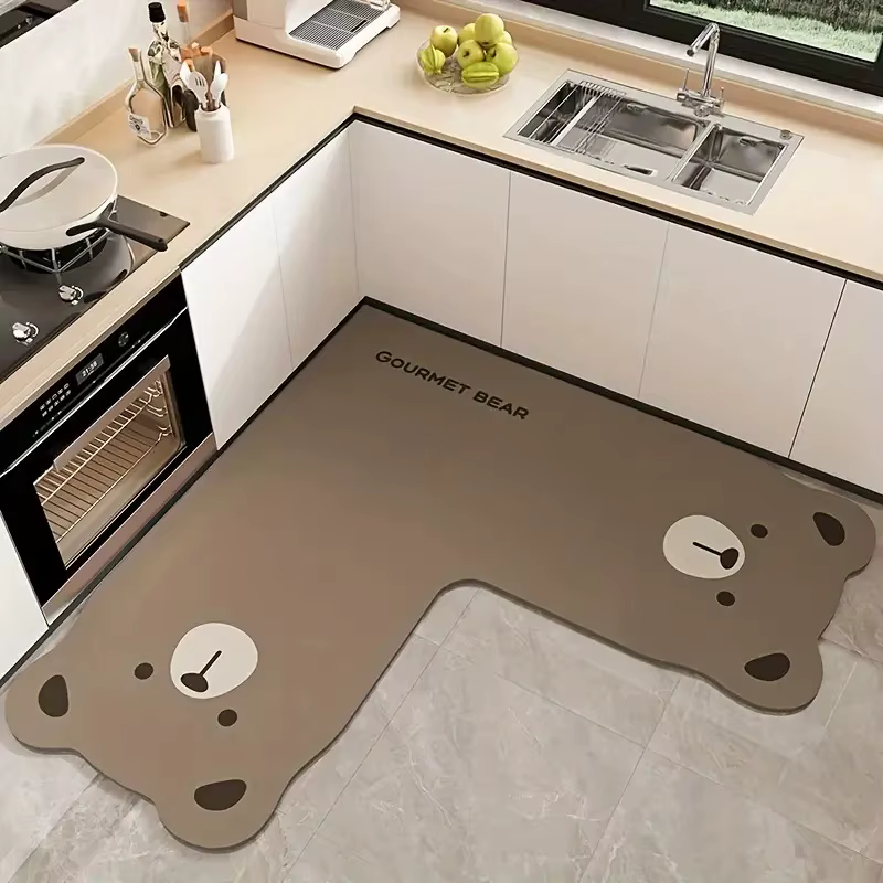 VIKAMA Tapis de cuisine Panda de dessin animé, tapis de sol absorbant antidérapant irrégulier en for