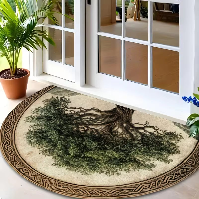Tapis demi-rond Arbre de Vie, imprimé floral, pour salon, chambre, cuisine, entrée, décoration vital