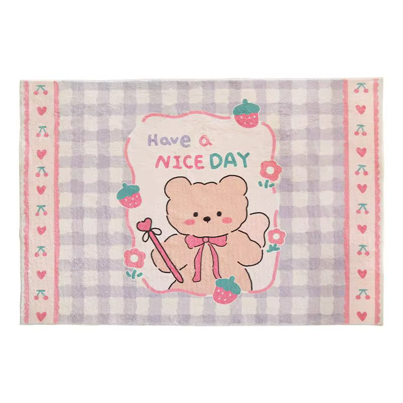 Tapis de décoration de chambre de fille de dessin animé mignon, tapis de chevet court en peluche pou