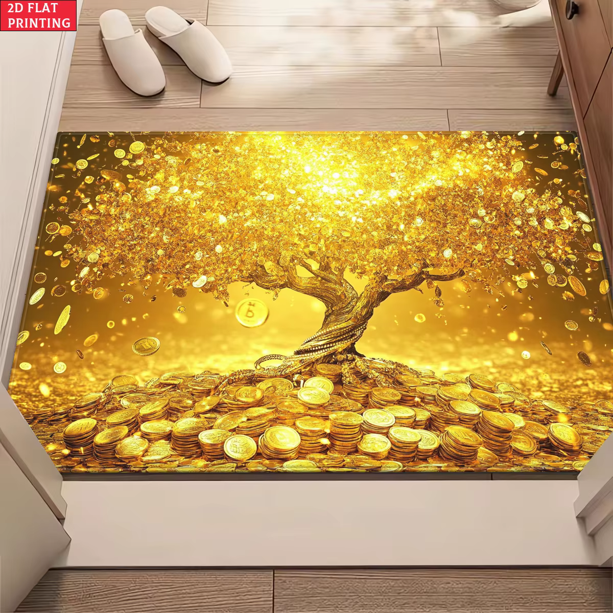 Tapis de sol antidérapant Lucky Golden Bitcoin Money Tree Coin, lavable, pour l'intérieur, pour la p