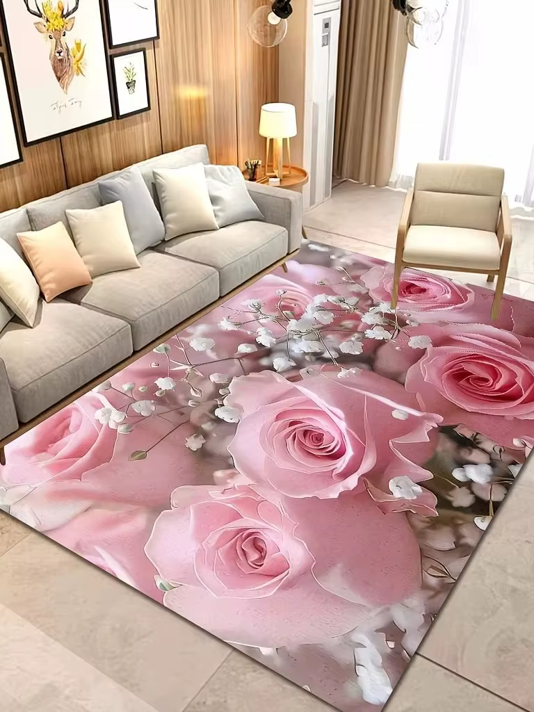 Tapis décoratif VIKAMA à roses roses, tapis de bienvenue pour chambre à coucher, décoration intérieu