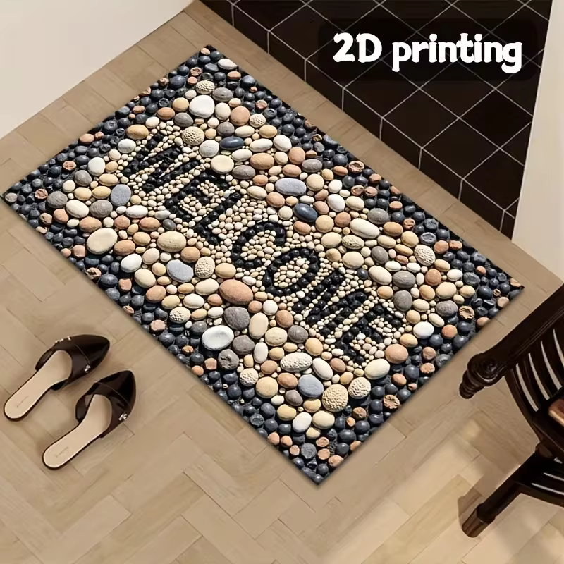 Paillasson de bienvenue en galets de pierre antidérapant, motif rustique de pavés, tapis d'entrée po