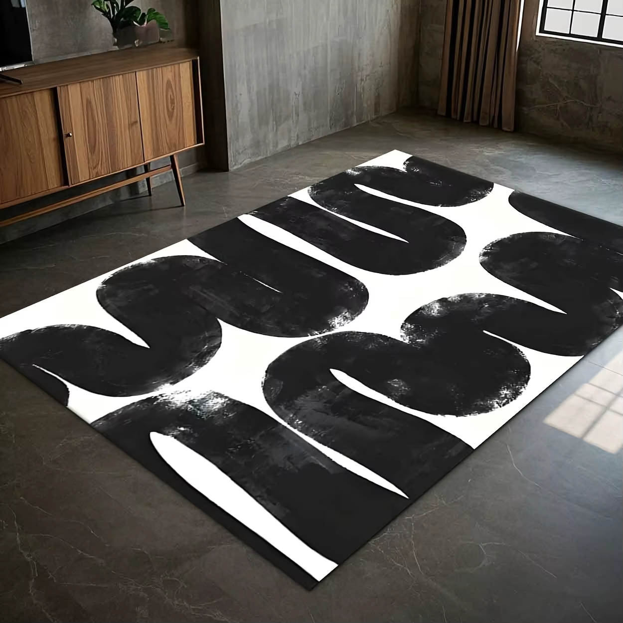 Tapis de salon minimaliste moderne, Design artistique au trait noir, couleur unie, pour chambre à co