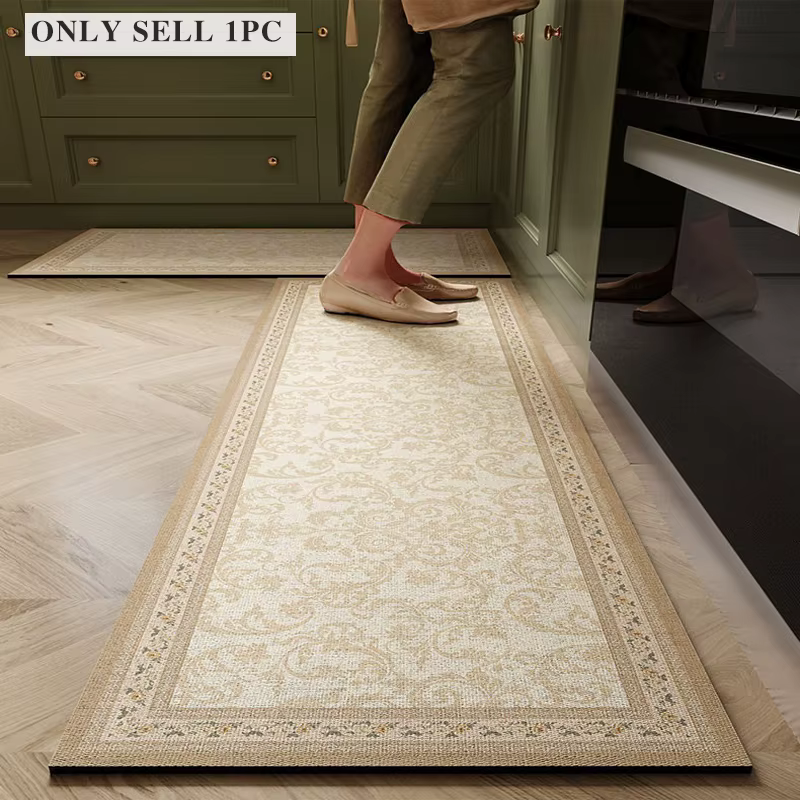 Tapis de cuisine en PVC, tapis en cuir imperméable, résistant à l'huile, antidérapant, tapis floraux