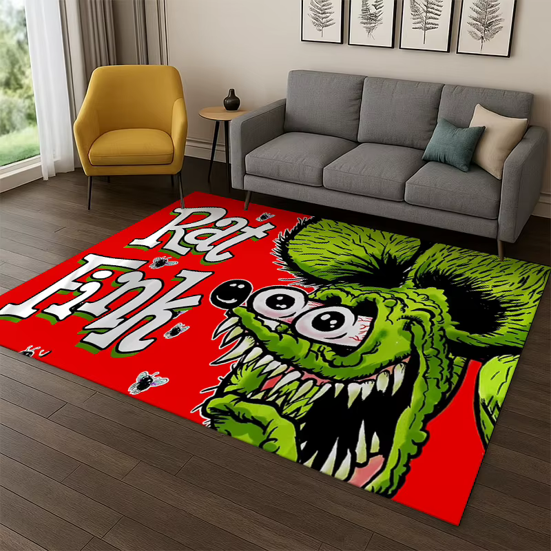 Tapis de sol antidérapant motif Rat Fink, voiture de course de dessin animé, pour chambre, salon, ca