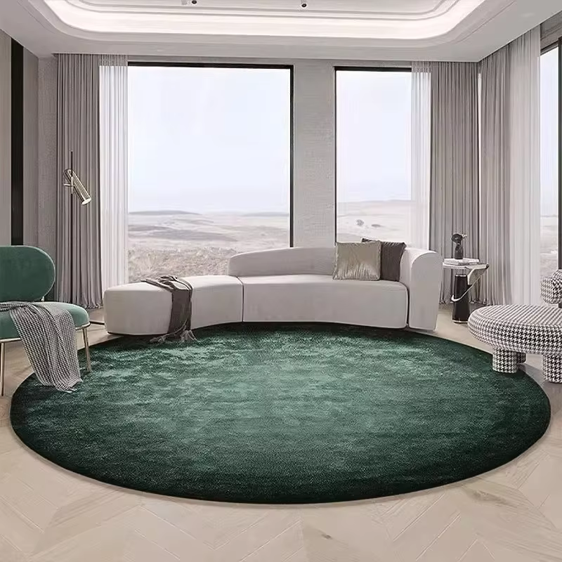 Tapis rond vert foncé de couleur unie, en peluche douce, antidérapant, élégant, moderne, pour salon,