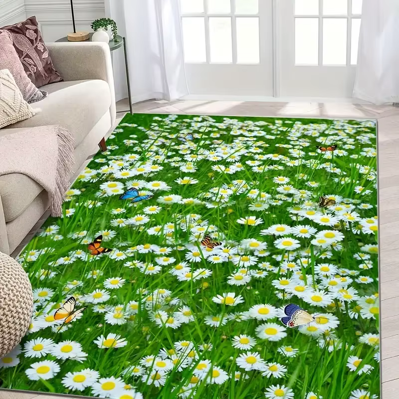 Tapis de sol imprimé fleurs de marguerite fraîches, 1 pièce, pour chambre à coucher, salon, cuisine,