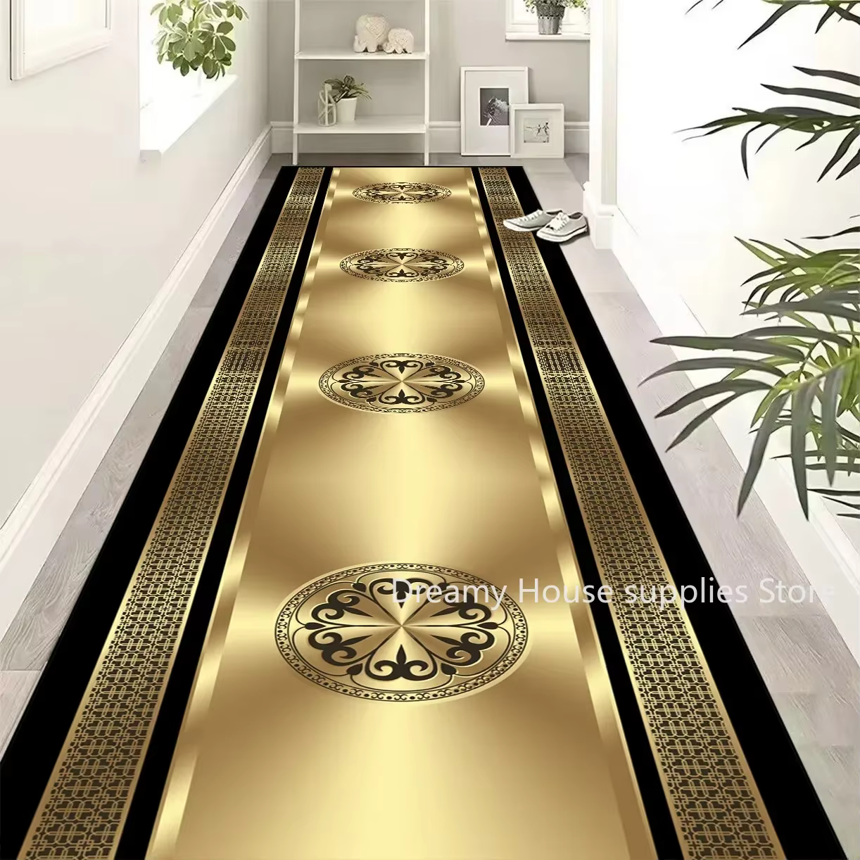 Tapis de couloir long doré luxueux, décoration européenne, tapis de couloir antidérapant, tapis d'es