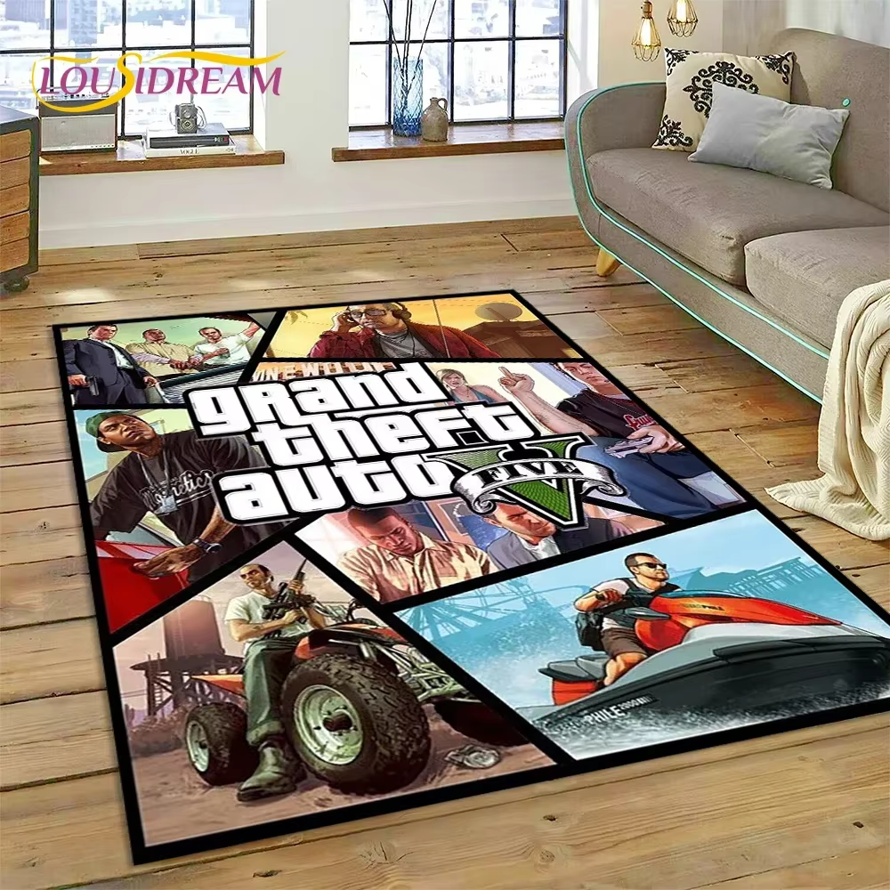 Tapis de jeu 3D GTA Grand Theft Auto pour chambre à coucher, salon, décoration de canapé, grand tapi