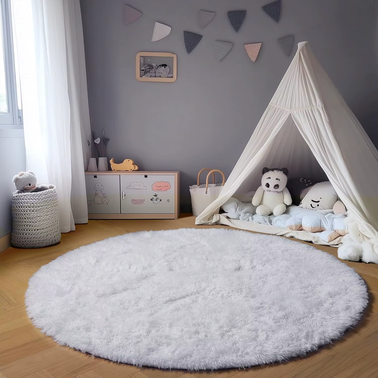 Tapis rond doux et soyeux pour salon, chambre d'enfant, tapis shaggy pour sol, tapis de décoration c