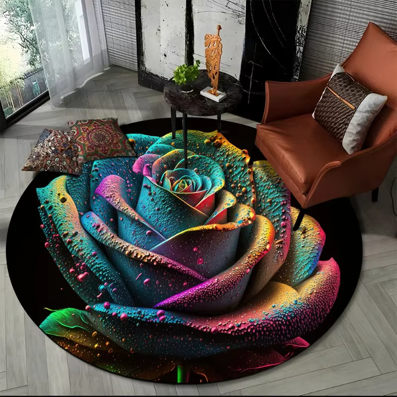 Tapis rond élégant à dégradé bleu jaune rose, tapis de sol, tapis de porte, tapis d'entrée pour la d