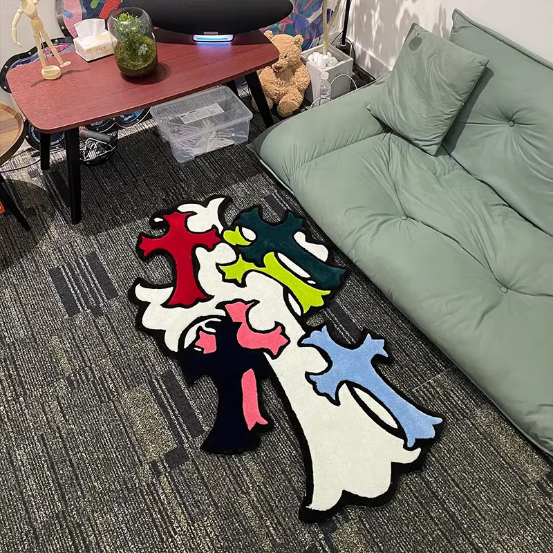 Tapis en forme de graffiti à blocs de couleur VIKAMA, tapis de sol en peluche doux et respectueux de
