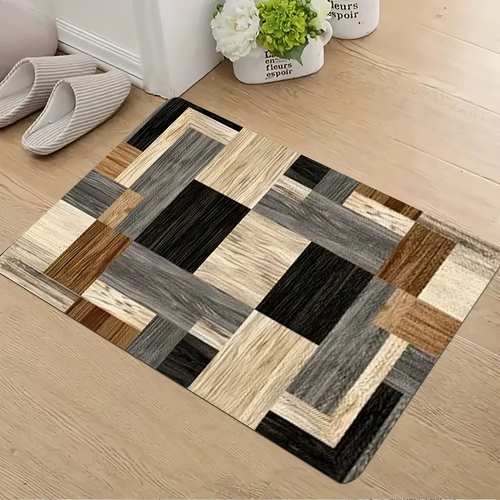 Tapis long antidérapant à motif bois, style nordique, pour chambre, cuisine, salon, entrée, style fe