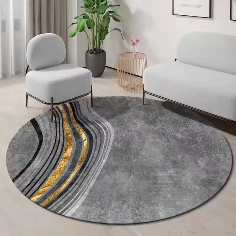 Tapis rond minimaliste au design abstrait moderne – Tapis de sol doux pour salon, chaise de chevet,