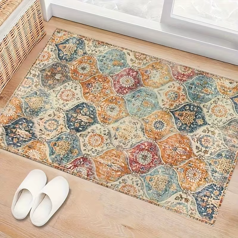 Tapis de sol imprimé marocain bohème créatif, lavable en machine, idéal pour la chambre, le salon, l