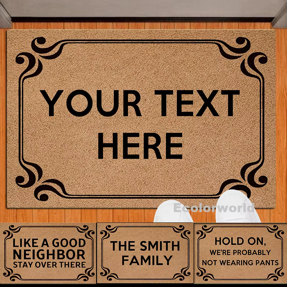 Tapis de bienvenue en PVC personnalisé, polymère de texte personnalisé, porte d'entrée extérieure, t