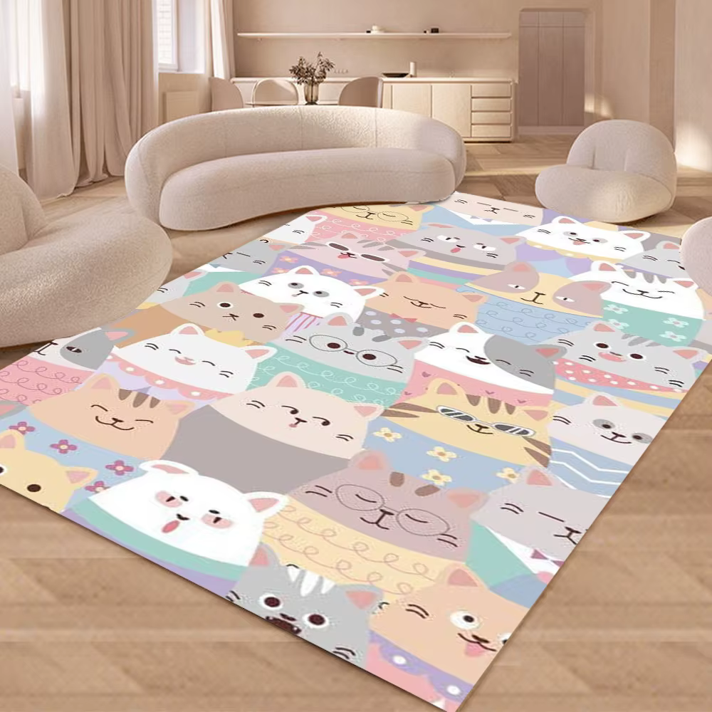 Tapis chat de dessin animé, Design chaton mignon, décoration de maison, tapis de sol pour salon, cha