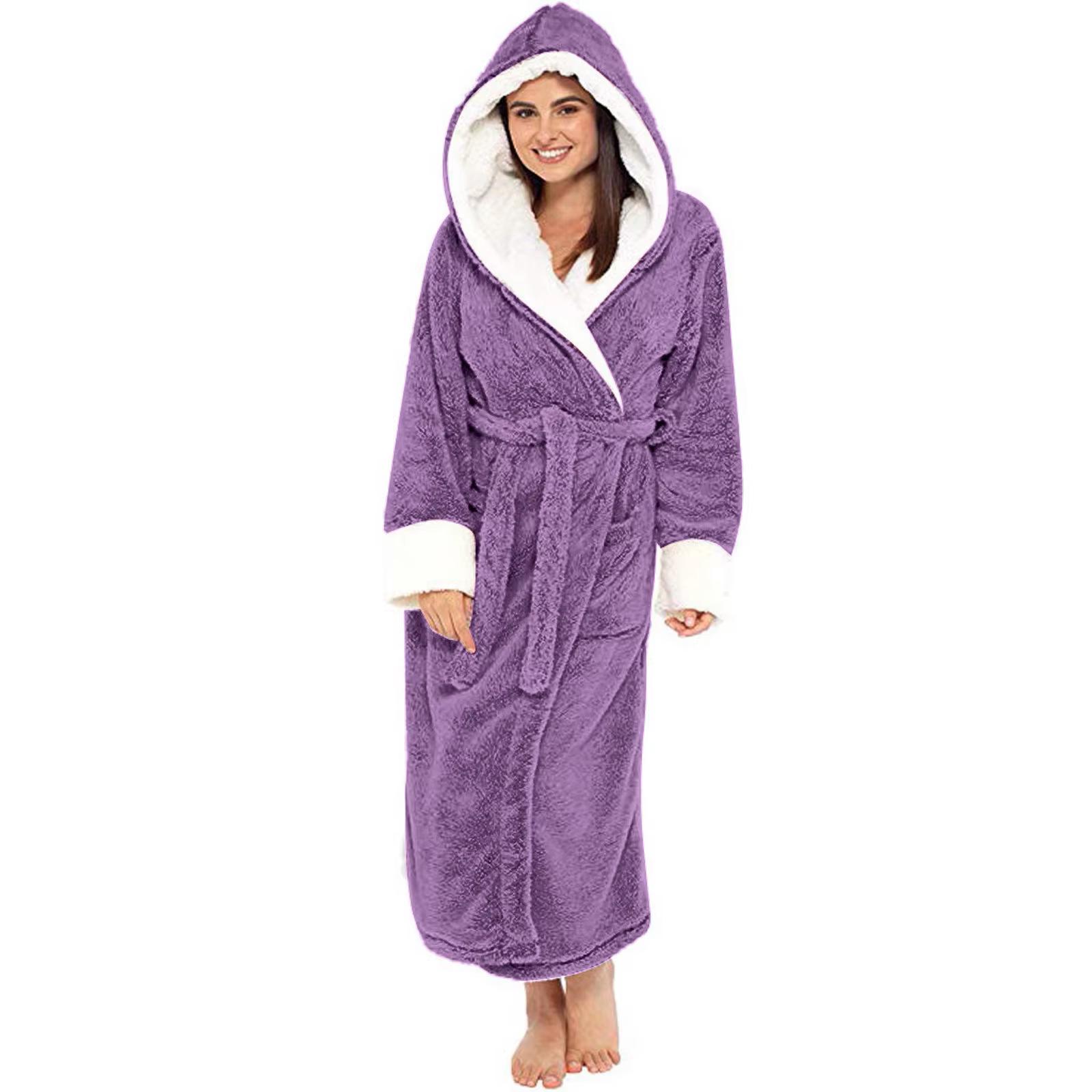 Peignoir à capuche pour femmes, taille réglable, chemise de nuit mi-longue, vêtements de maison pour