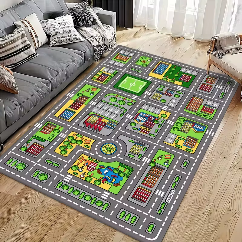 Tapis sur le thème du trafic de la ville d'autoroute pour enfants, voitures jouets, tapis de jeu pou