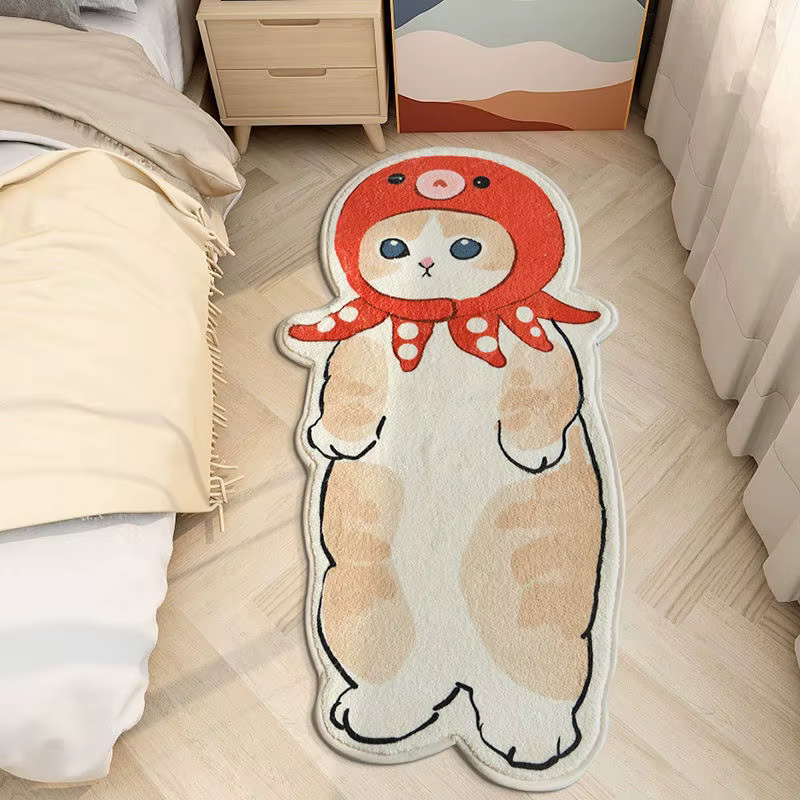 Tapis de chevet antidérapant pour chambre à coucher, joli chat, doux, pour la maison, dessin animé m