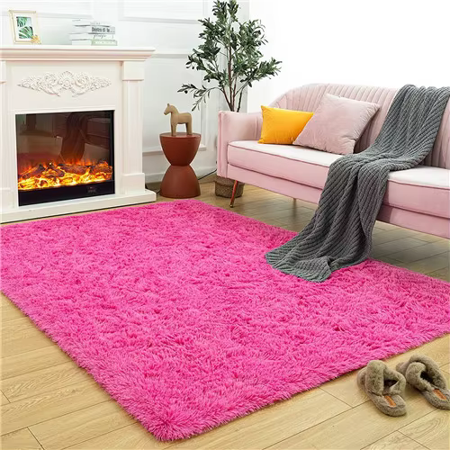 Moelleux Shag Chambre Lea Tapis Rose Chaud pour Salon, Peluche Fuzzy Dortoir Lea Tapis À Fourrure po
