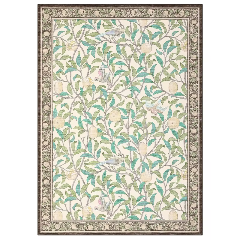 Tapis de salon bohème beige motif plante et oiseau, lavable en machine, antidérapant, grande taille,
