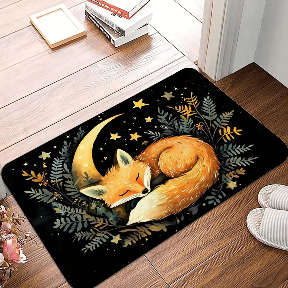 VIKAMA Tapis d'entrée style forêt renard, antidérapant, résistant aux taches, tapis de sol pour entr