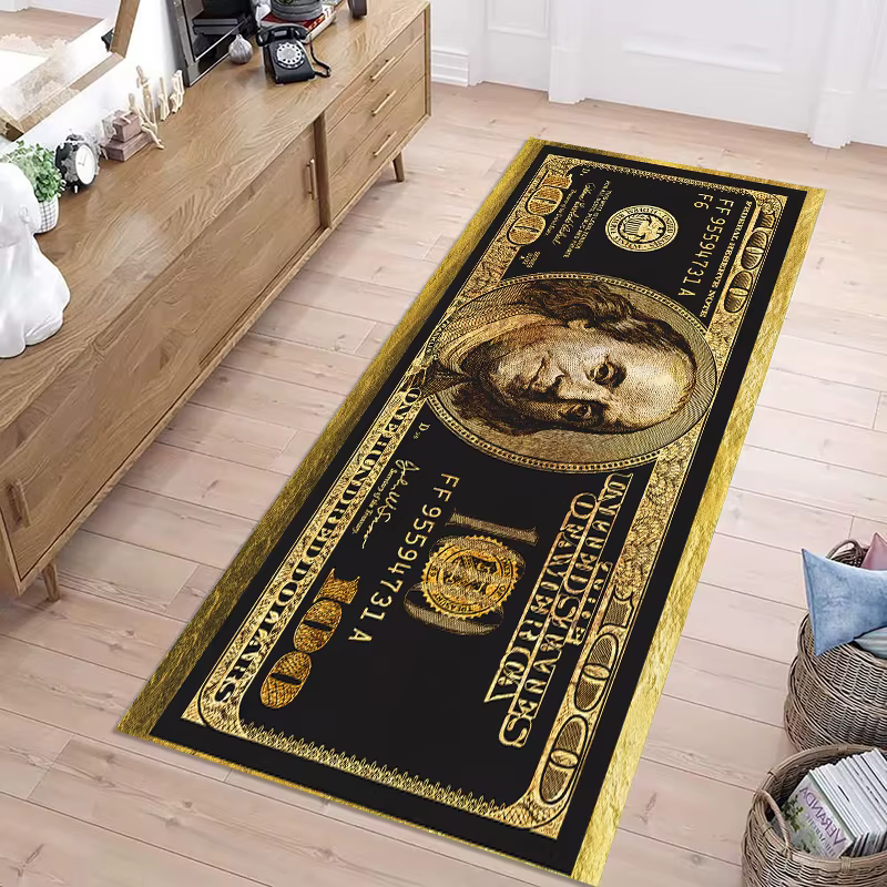 Tapis coloré créatif imprimé dollars, grand format, pour chambre à coucher, entrée, antidérapant, ré