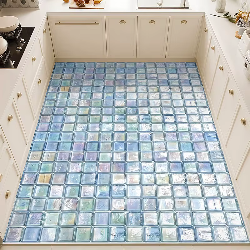 Tapis de cuisine antidérapant, imperméable et résistant à l'huile, Imitation de carreaux, Texture en