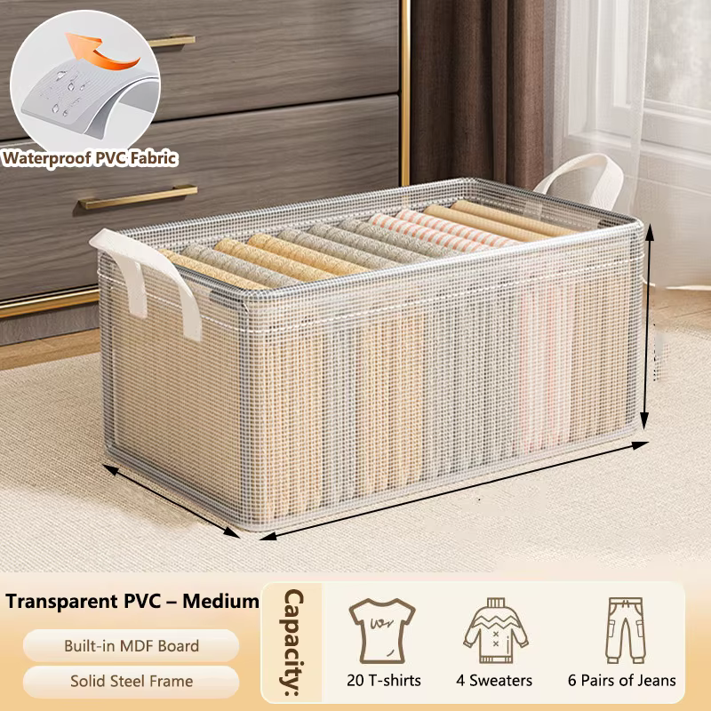1 boîte de rangement transparente en PVC avec cadre en acier solide, imperméable, panier de rangemen