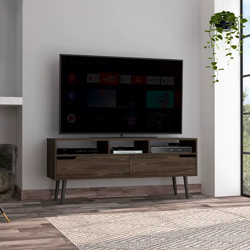 Hamburg-Support de télévision 60 pouces, quatre pieds, trois étagères ouvertes