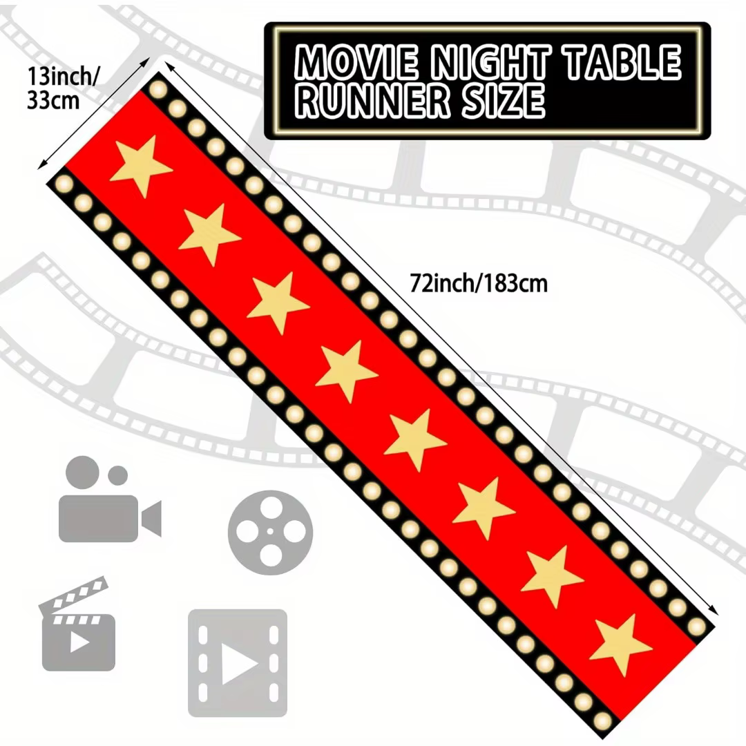 1 pièce Chemin de table motif étoiles colorées – Décoration de tapis noir pour soirées cinéma et fou